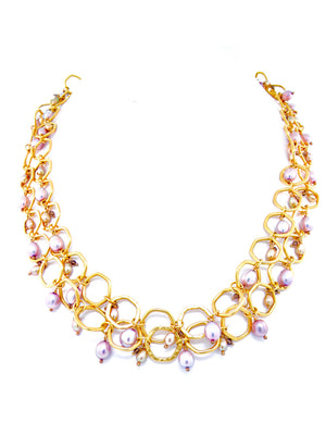 Lavender fresh water pearl necklace set in 24K gold.