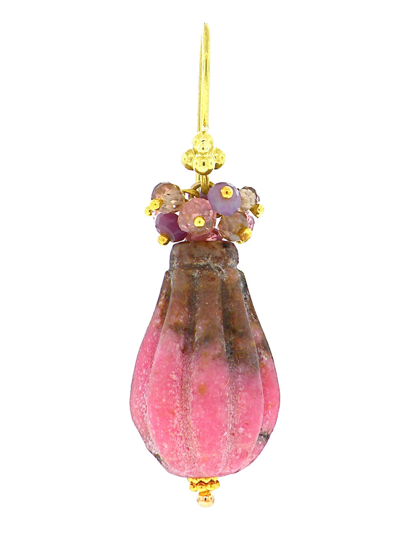 Carved Rhodonite and Pink Tourmaline Earrings - Dana Busch Designs 